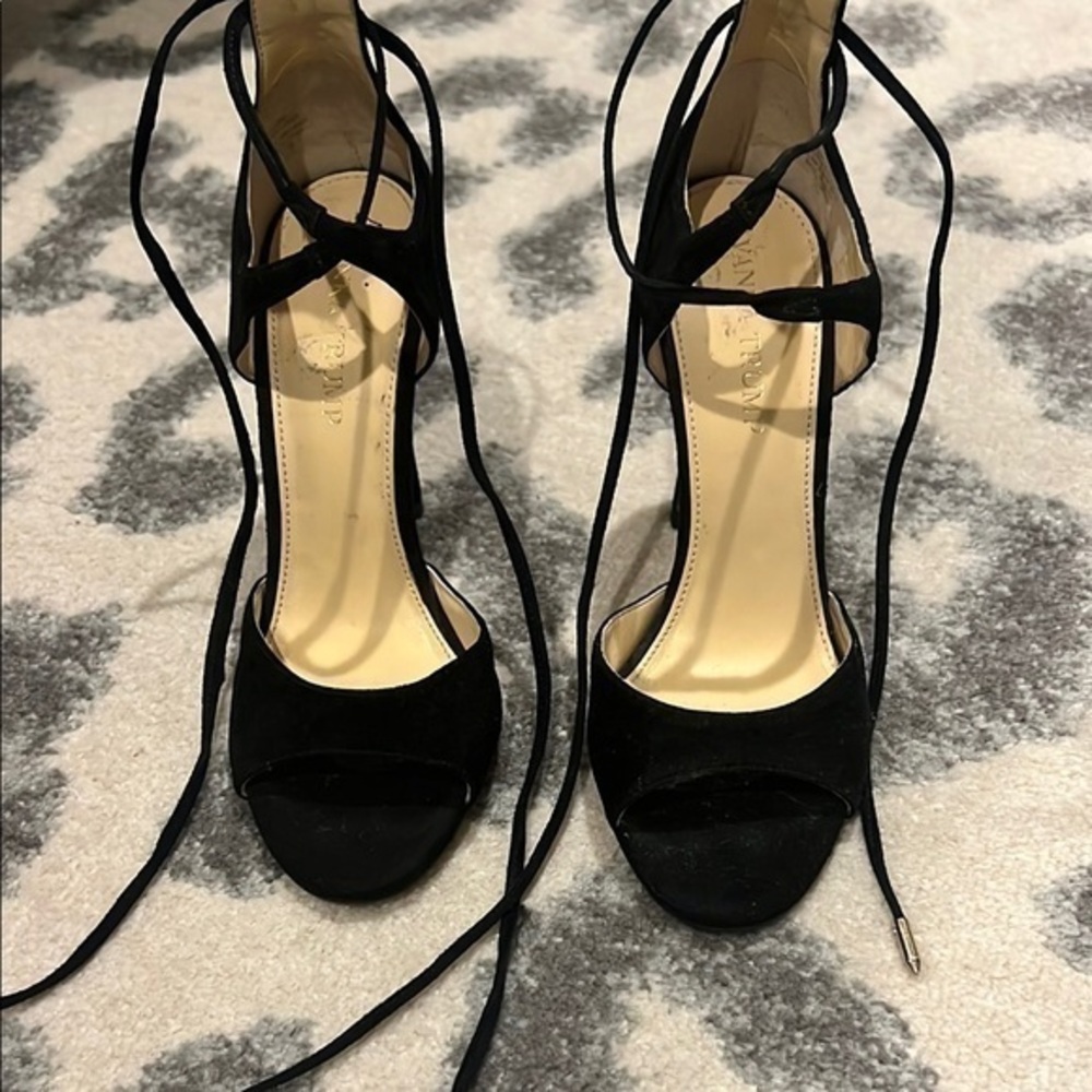 Ivanka Trump Suede Black Heels with Ankle Straps size 6.5